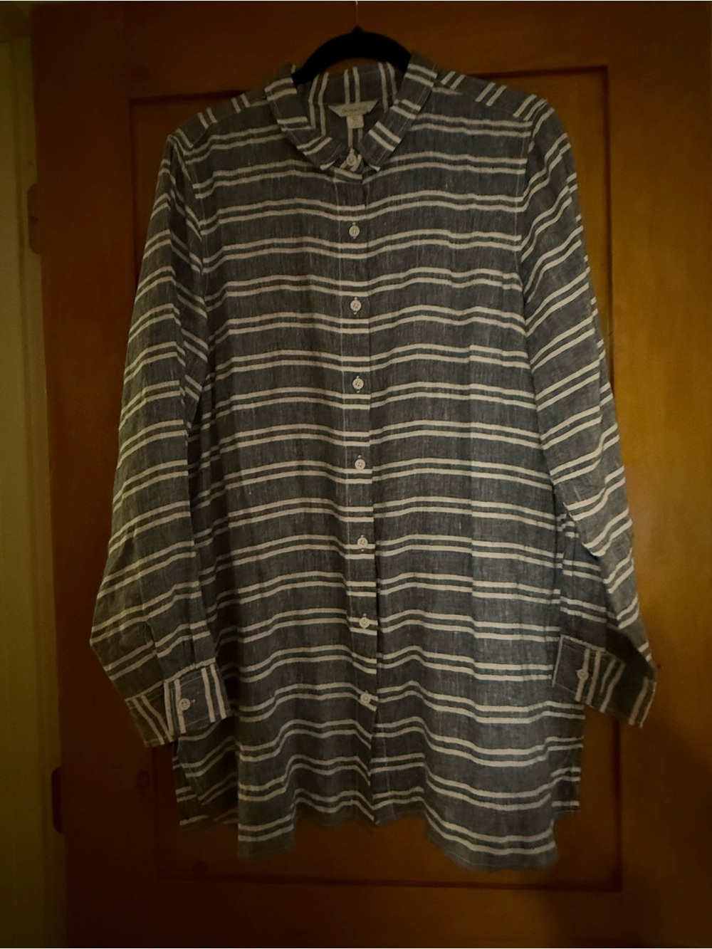 Garnet Hill Easy Linen Tunic in Chambray Blue with White stripes L